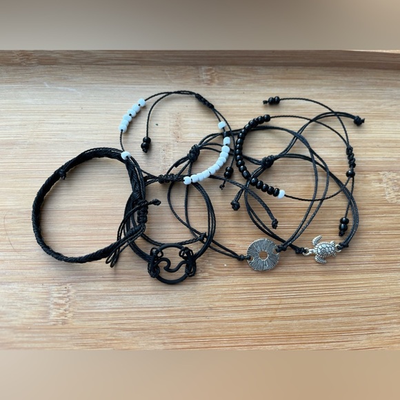 Black and White Threaded Handmade Bracelets Set of 6 - Picture 3 of 5